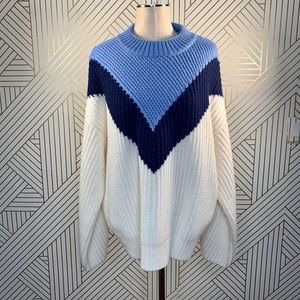 Women's Blue Chevron Mock Neck Sweater